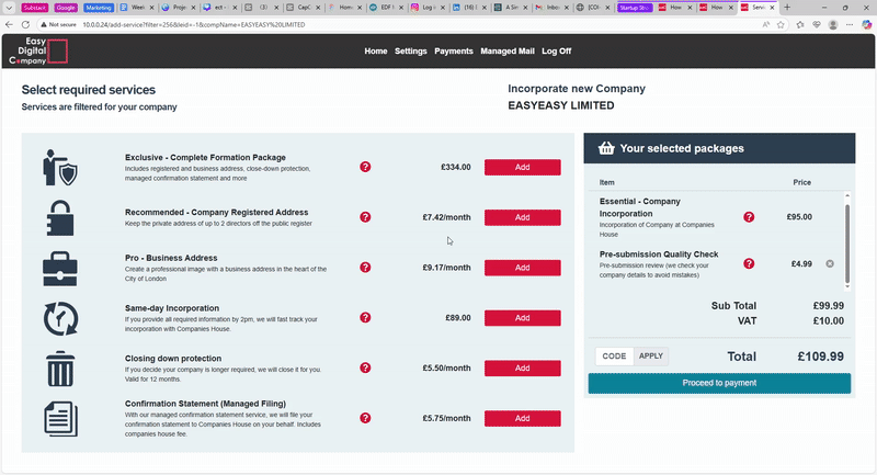 select registered address